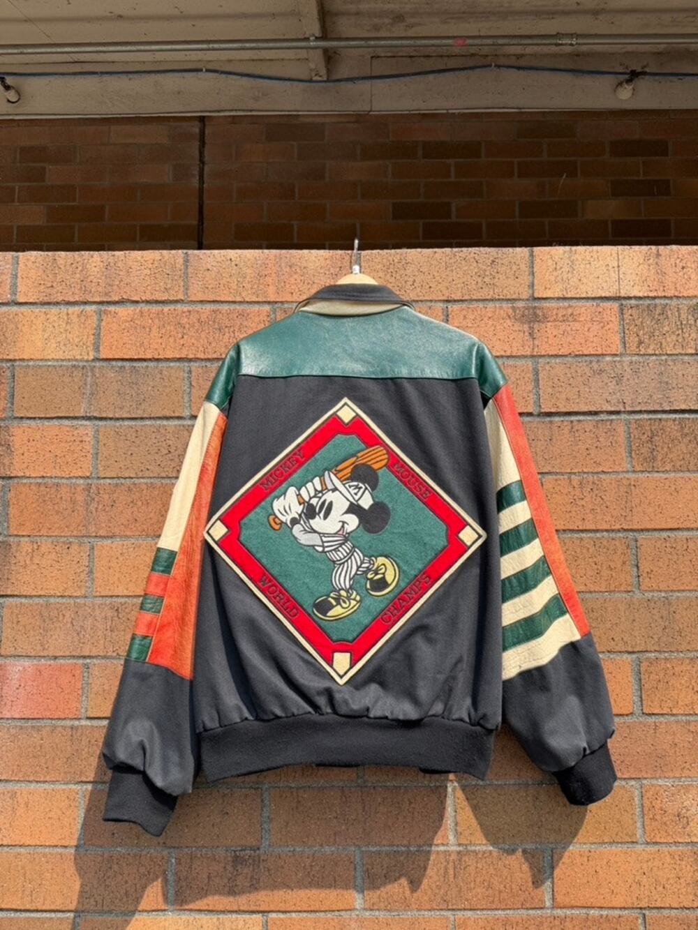 90s Jeff Hamilton Mickey Mouse Baseball Vintage World Champs Leather Jacket